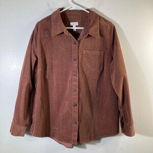 Womens Denim & Co‎ Corduroy Shacket Jacket Brown XL Cotton Spandex
